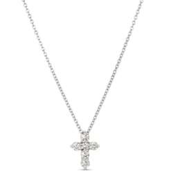 Petite Diamond Cross Pendant, 14K White Gold