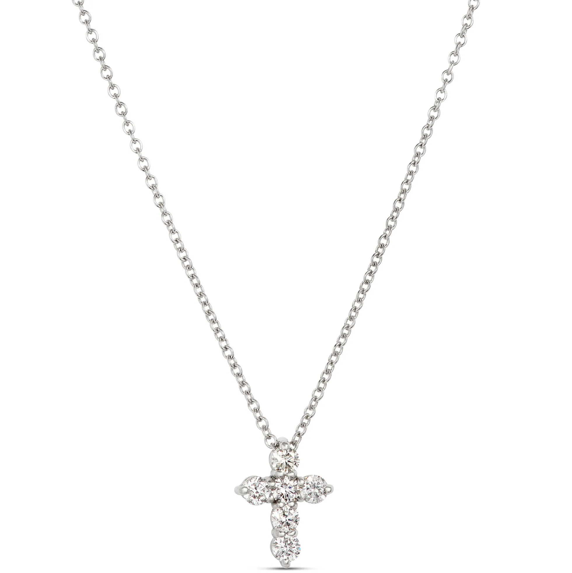 Petite Diamond Cross Pendant, 14K White Gold