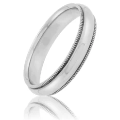 Polished Milgrain Edge Comfort Fit 4mm Band in Platinum