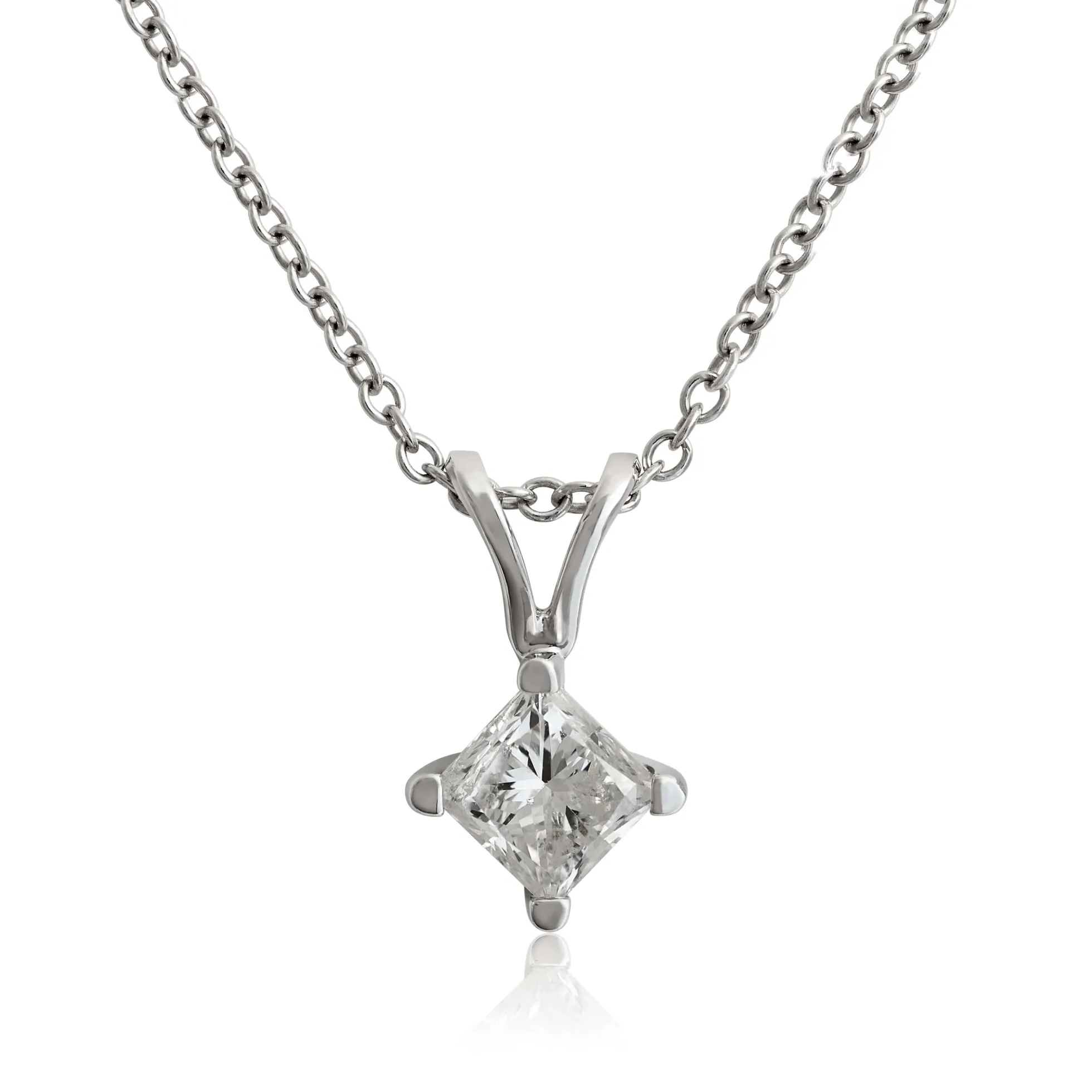 Princess Cut Diamond Pendant, ⅜ Carat Total Weight, 14K White Gold