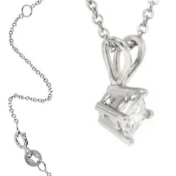 Princess Cut Diamond Pendant, ¼ Carat Total Weight, 14K White Gold