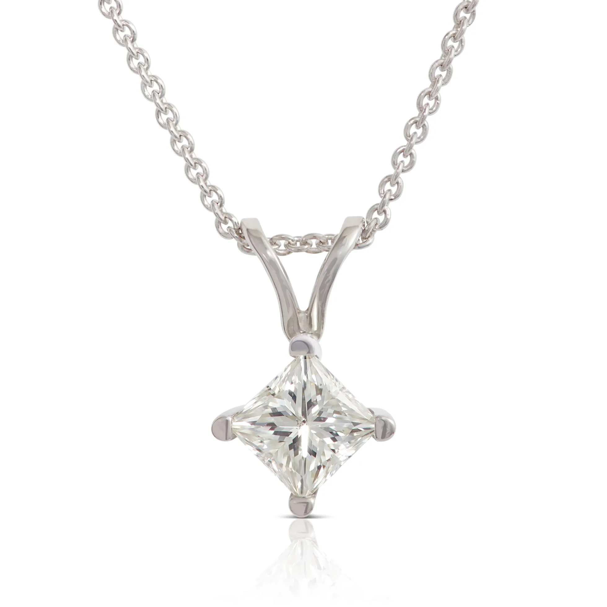 Princess Cut Diamond Pendant, ½ Carat Total Weight, 14K White Gold