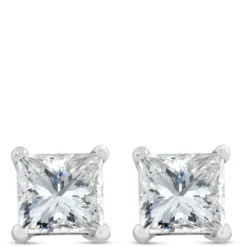 Princess Cut Diamond Stud Earrings, 1.4 Carat Total Weight, in 14K White Gold