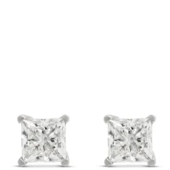Princess Cut Diamond Studs, 2 Carat Total Weight, in 14K White Gold