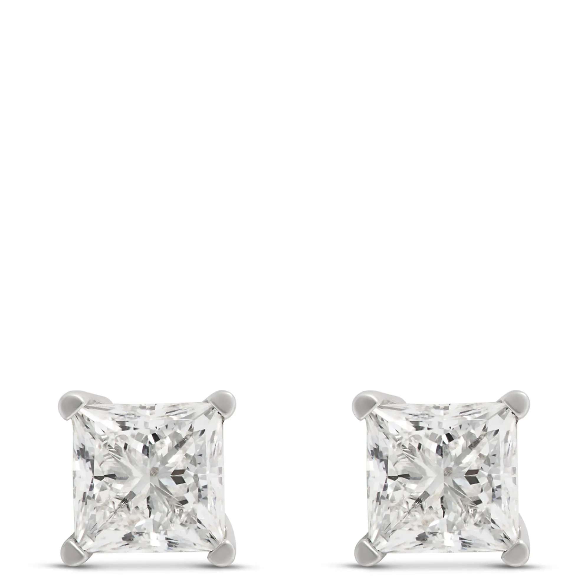 Princess Cut Diamond Studs, 2 Carat Total Weight, in 14K White Gold
