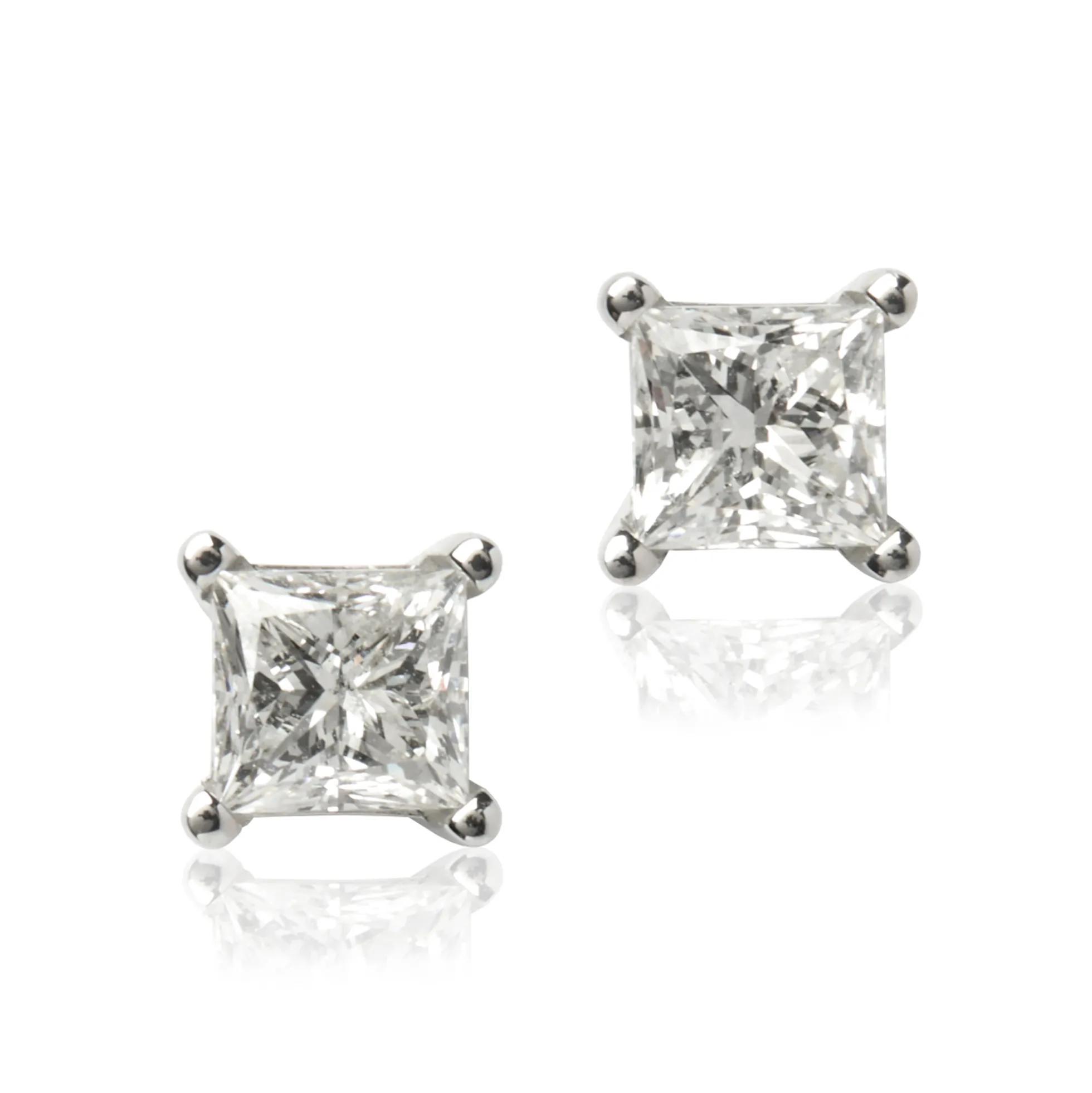 Princess Cut Diamond Studs, 1 Carat Total Weight, in 14K White Gold