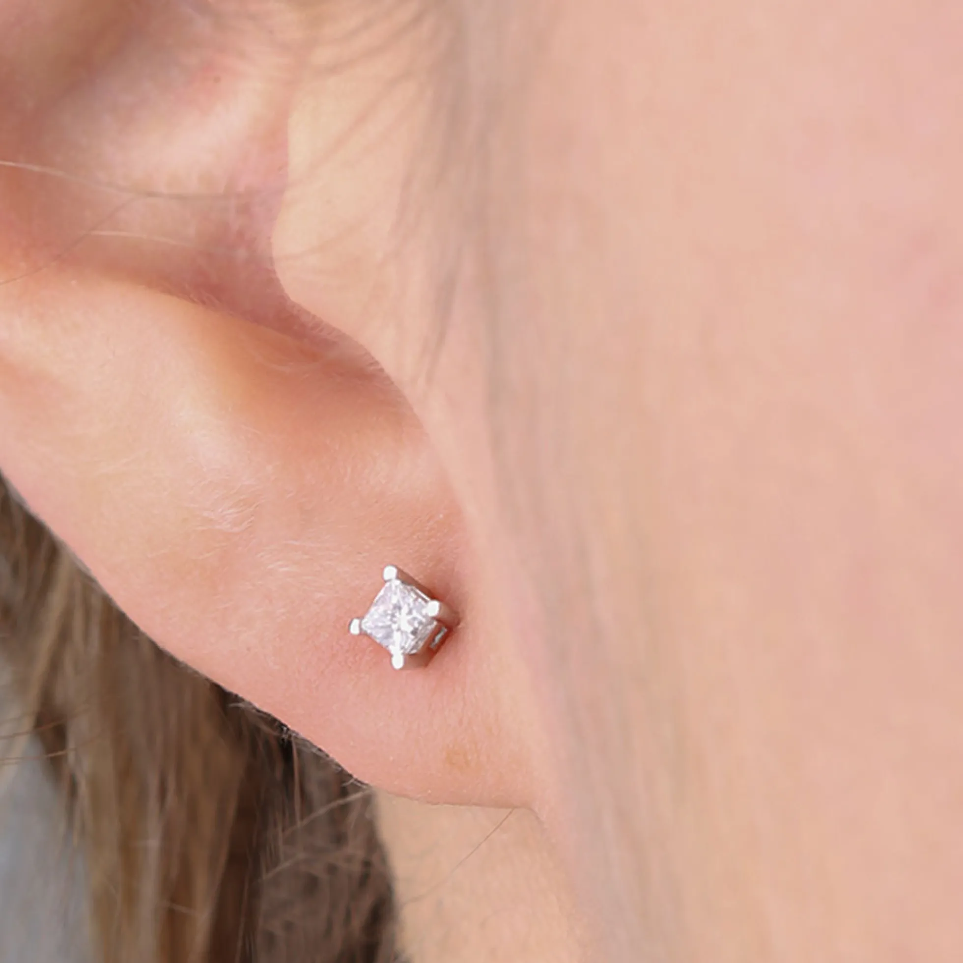 Princess Cut Diamond Studs, 1/4 Carat Total Weight, in 14K White Gold