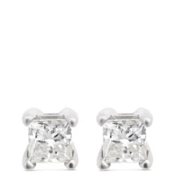 Princess Cut Diamond Studs, 14K White Gold