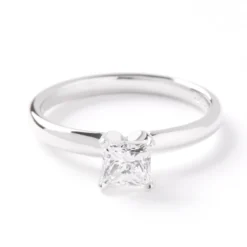 Princess Cut Solitaire Diamond Engagement Ring, 14K White Gold