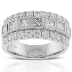 Princess & Round Diamond 3-Row Band 14K