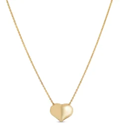 Puffed Heart Pendant Necklace, 14K Yellow Gold