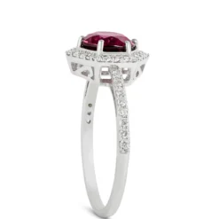 Purple Garnet and Round Diamond Ring, 14K White Gold
