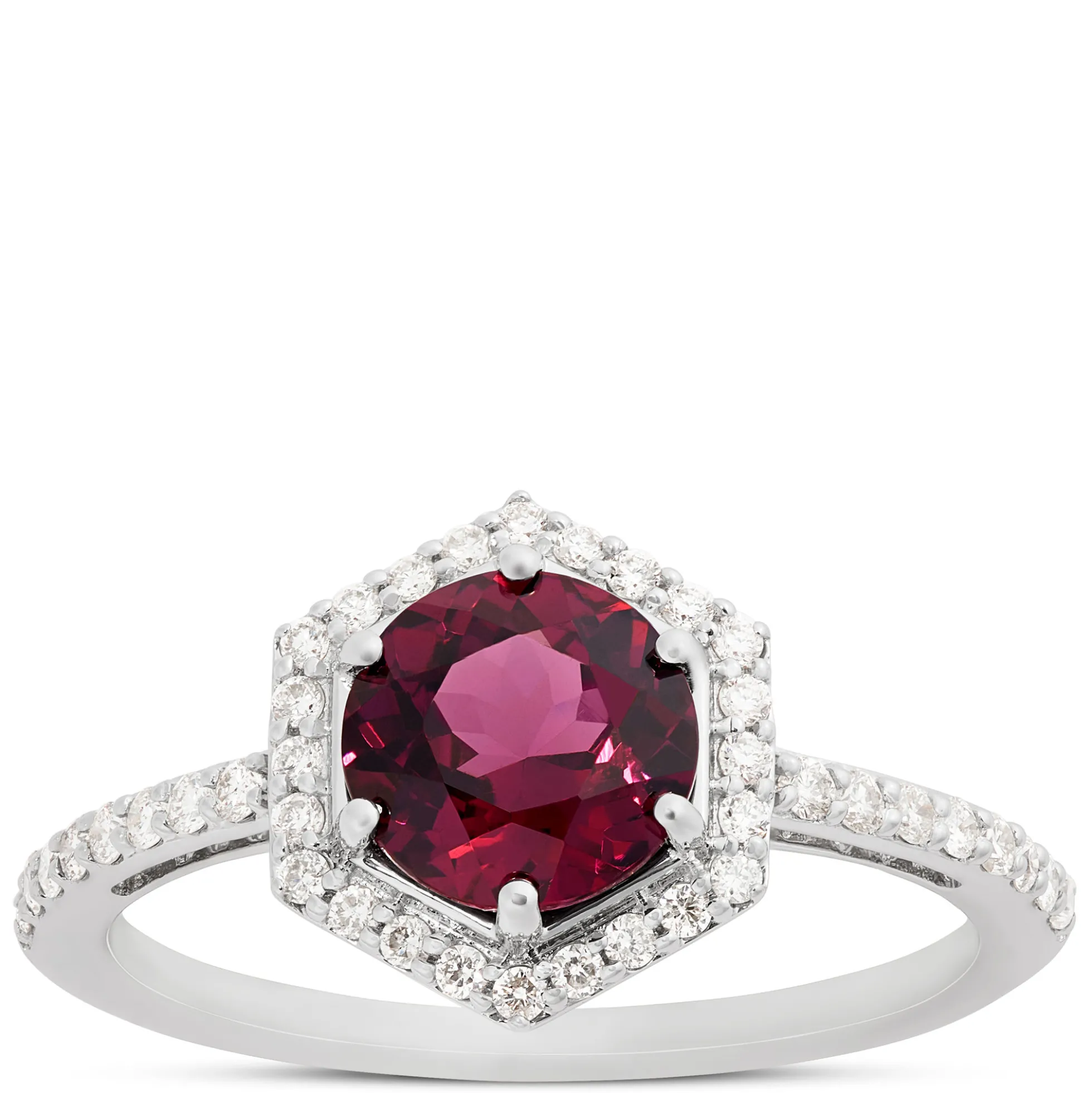 Purple Garnet and Round Diamond Ring, 14K White Gold