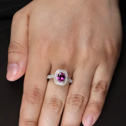 Purple Garnet & Diamond Ring 14K