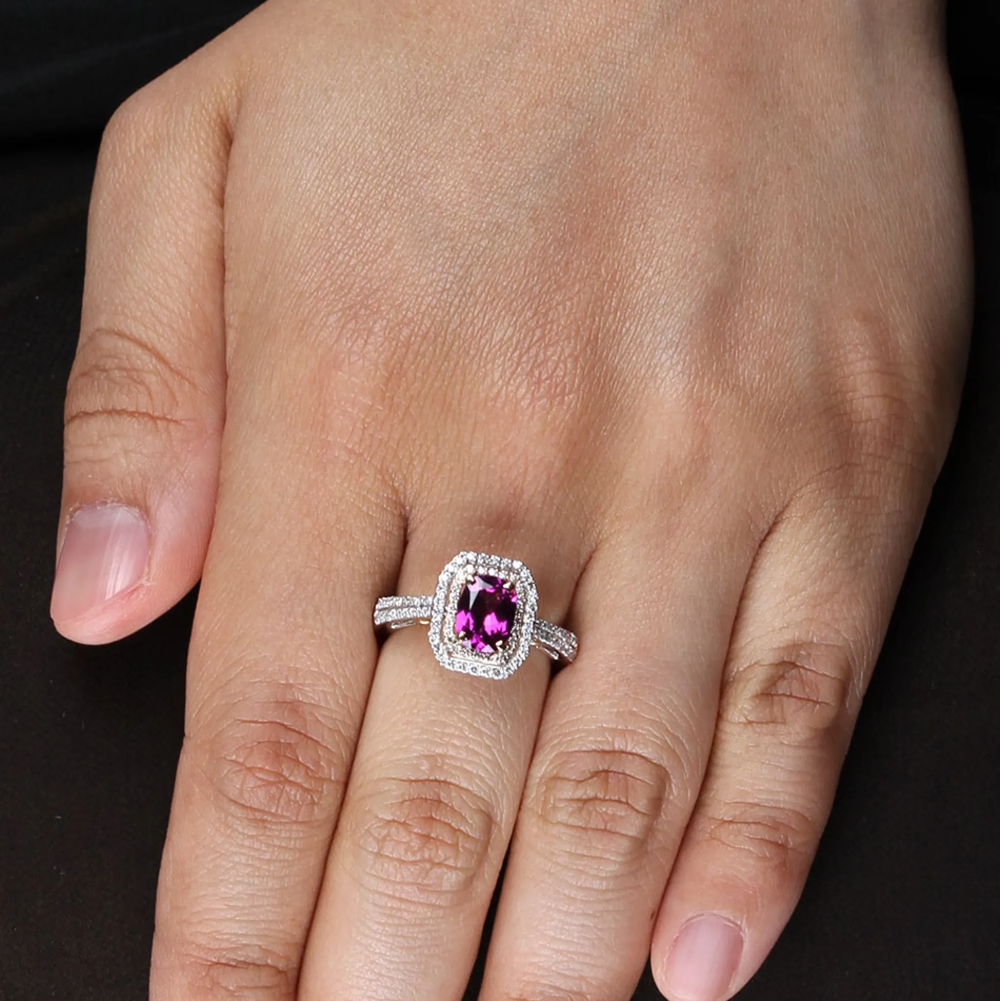 Purple Garnet & Diamond Ring 14K