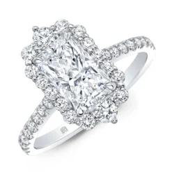 Rahaminov Cushion Cut Halo Engagement Ring, 18K White Gold