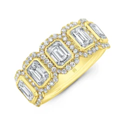 Rahaminov Five Emerald Cut Diamond Halo Ring, 18K Yellow Gold
