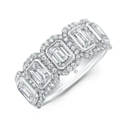 Rahaminov Oval and Emerald Cut Diamond Halo Ring, 18K White Gold