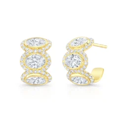 Rahaminov Oval and Round Diamond Halo Huggie Earrings