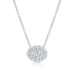 Rahaminov Oval Diamond Halo Necklace, 18K White Gold