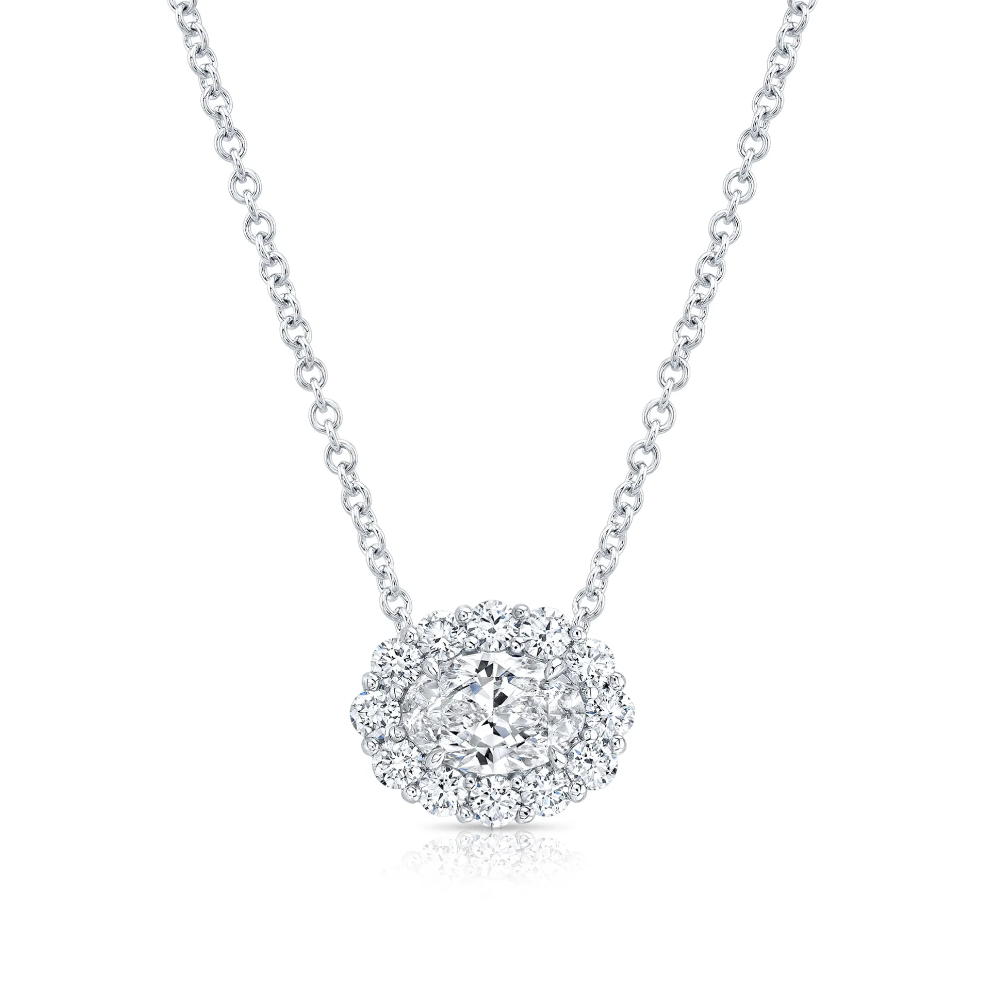 Rahaminov Oval Diamond Halo Necklace, 18K White Gold