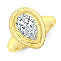 Rahaminov Pear Shaped Diamond and Double Bezel Ring, 18K Yellow Gold