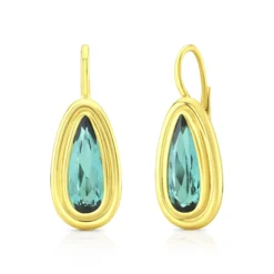 Rahaminov Pear Shaped Green Tourmaline Earrings, 18K Yellow Gold