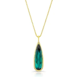 Rahaminov Pear Shaped Green Tourmaline Pendant, 18K Yellow Gold
