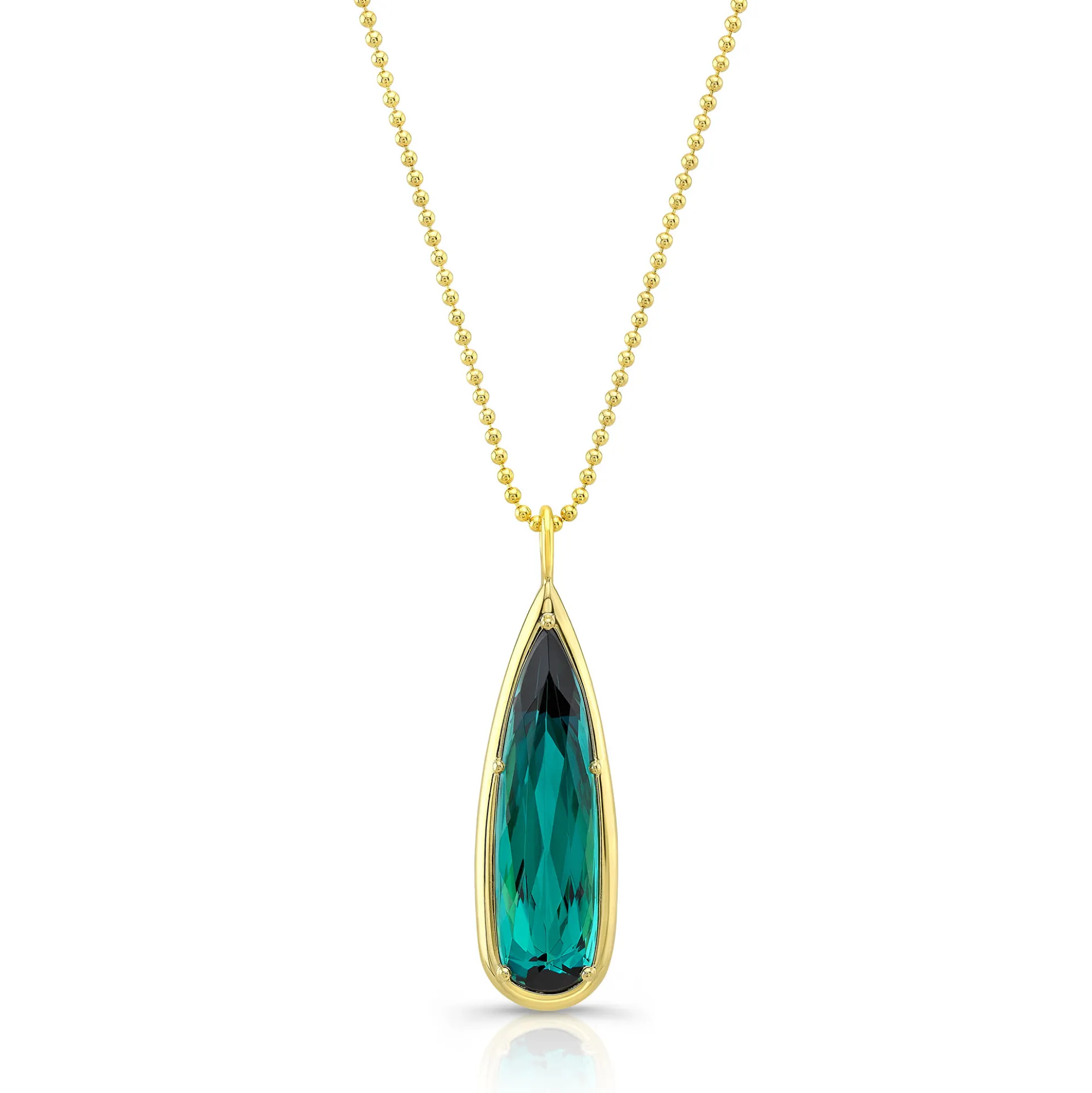 Rahaminov Pear Shaped Green Tourmaline Pendant, 18K Yellow Gold