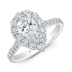 Rahaminov Pear Shaped Halo Diamond Engagement Ring, 18K White Gold