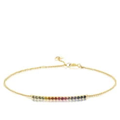 Rainbow Sapphire Bar Bracelet, 14K Yellow Gold