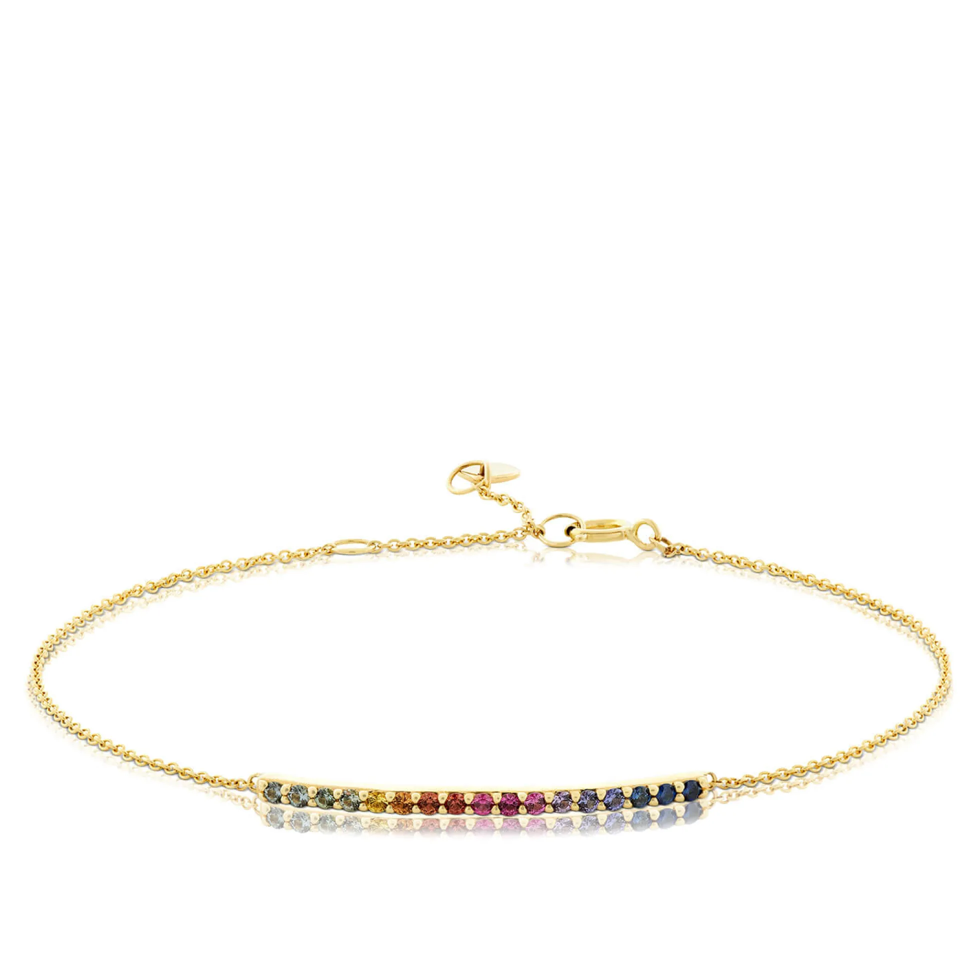 Rainbow Sapphire Bar Bracelet, 14K Yellow Gold