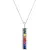 Rainbow Sapphire Bar Pendant, 14K White Gold