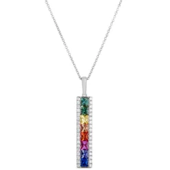 Rainbow Sapphire Bar Pendant, 14K White Gold