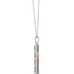 Rainbow Sapphire Bar Pendant, 14K White Gold