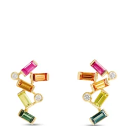 Rainbow Sapphire Earrings, 14K Yellow Gold