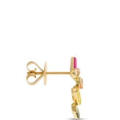 Rainbow Sapphire Earrings, 14K Yellow Gold