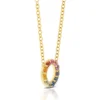 Rainbow Sapphire Mini Circle Necklace 14K
