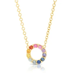 Rainbow Sapphire Mini Circle Necklace 14K