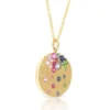 Rainbow Sapphire & Tsavorite Garnet Disc Necklace, 14K Yellow Gold