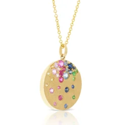 Rainbow Sapphire & Tsavorite Garnet Disc Necklace, 14K Yellow Gold
