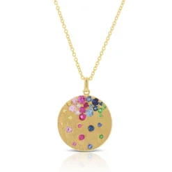 Rainbow Sapphire & Tsavorite Garnet Disc Necklace, 14K Yellow Gold