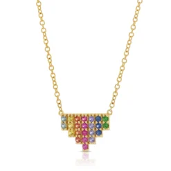 Rainbow Sapphire & Tsavorite Garnet Mini Pyramid Necklace, 14K Yellow Gold