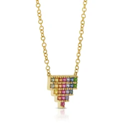 Rainbow Sapphire & Tsavorite Garnet Mini Pyramid Necklace, 14K Yellow Gold