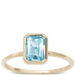 Rectangle Bezel Set Blue Topaz Ring, 14K