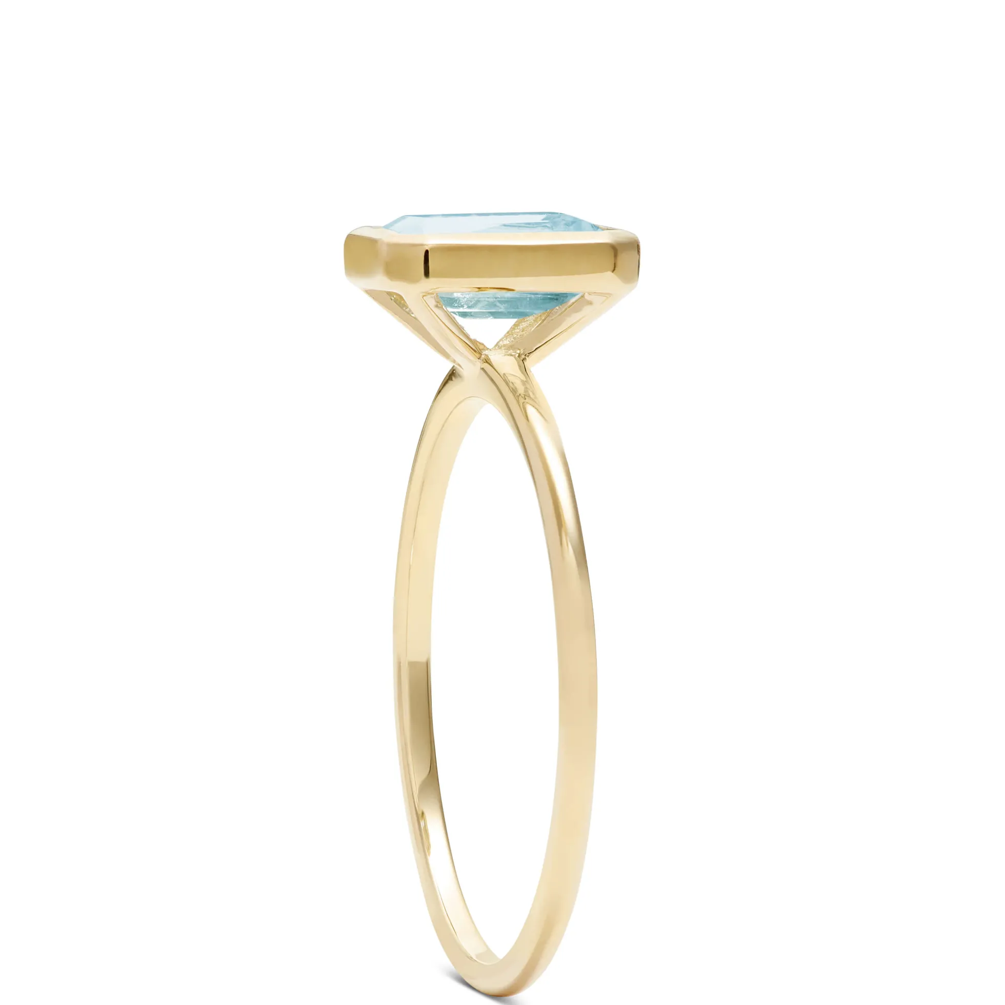 Rectangle Bezel Set Blue Topaz Ring, 14K