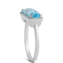 Rectangular Blue Topaz Diamond Ring 14K