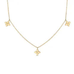 Robert Coin 18k Yellow Gold Love by The Inch Diamond & Polished Small Flower Station Necklace