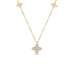 Robert Coin 18k Yellow Gold Love By The Inch Diamond & Polished Flower Station Necklace