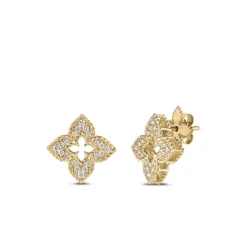 Roberto Coin Diamond Venetian Princess Stud Earrings in 18K Yellow Gold